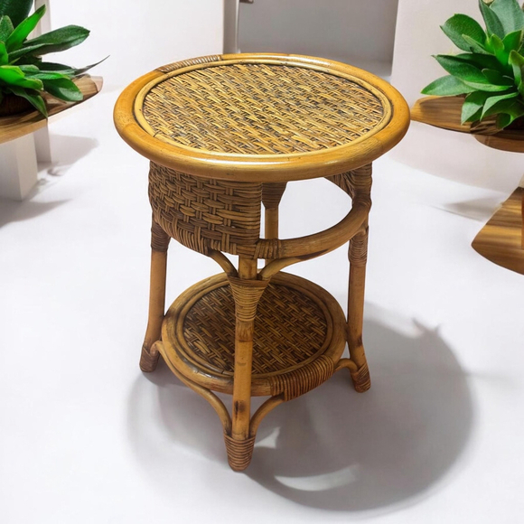 Vintage MCM Rattan and Bamboo side table BOHO Authentic Vintage MCM Home Decor - Picture 8 of 10